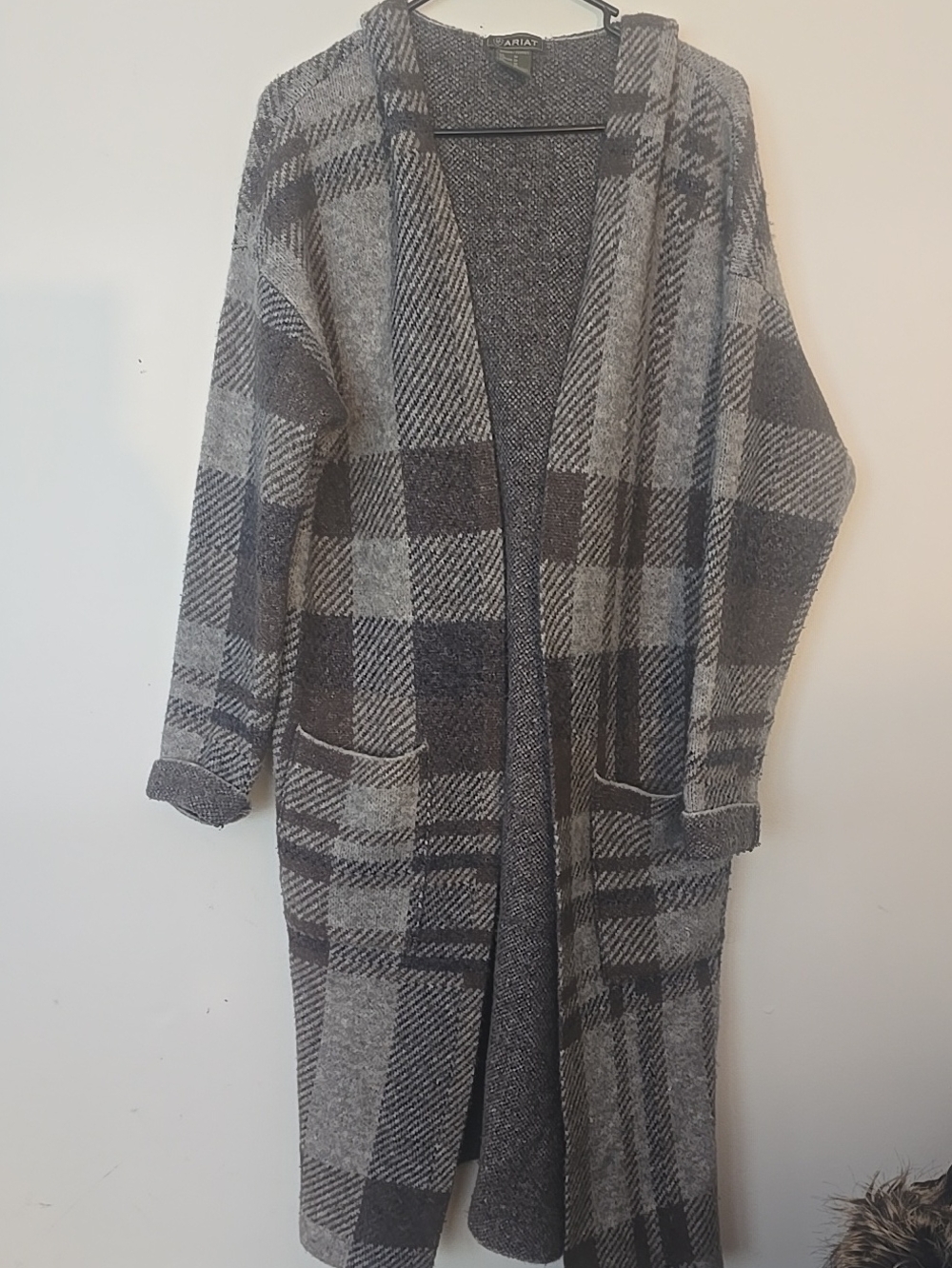 Ariat Charcoal and Light Gray Plaid Open-Front Cardigan